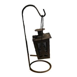 Rustic Wrought Iron Hanging Tea Light Lantern With Deer and Tree